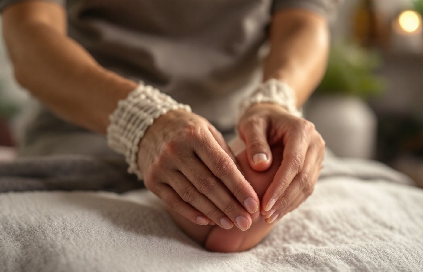 Pressure applied to reflex points of the foot