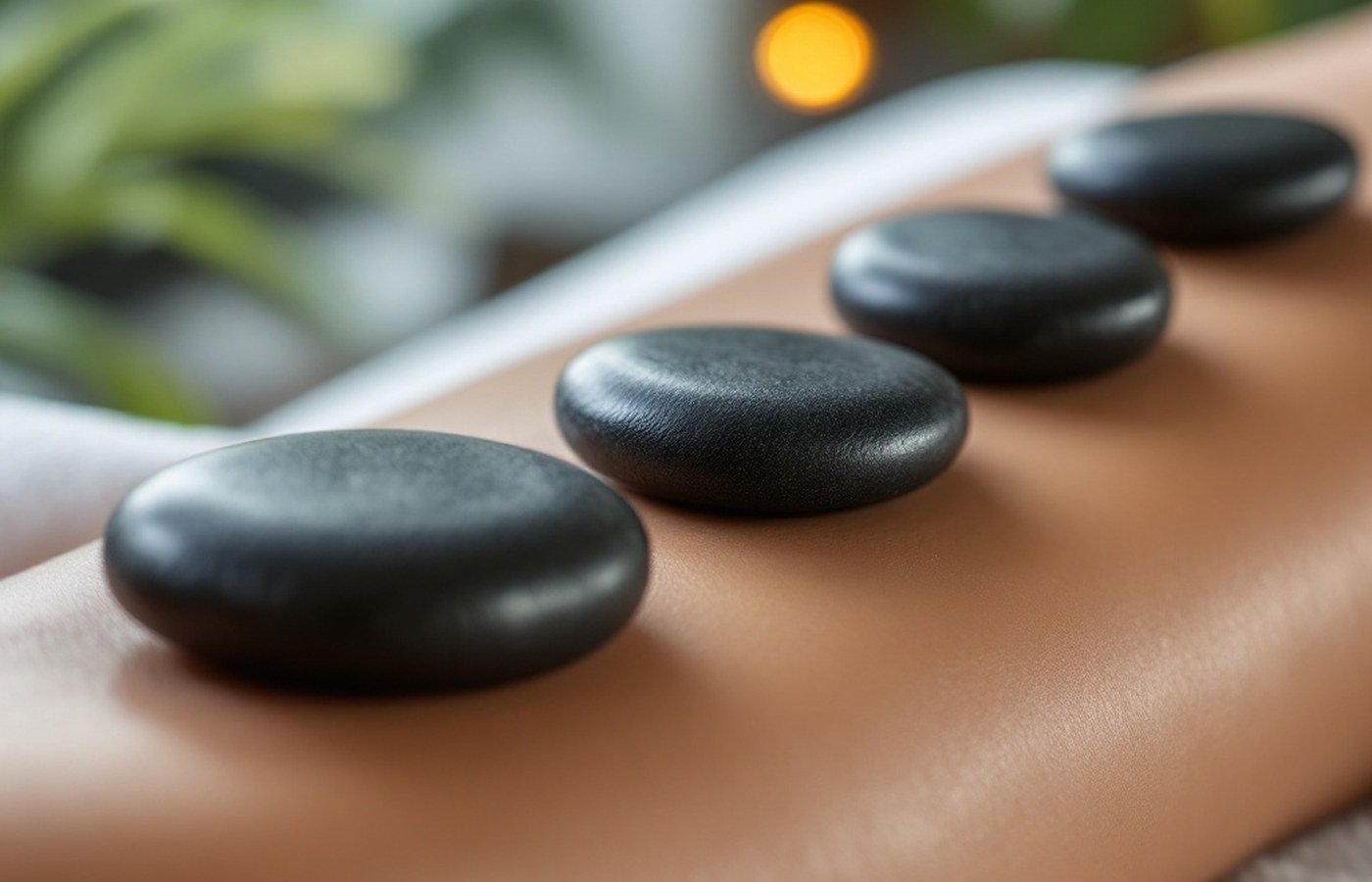 Hot stones placed along the back