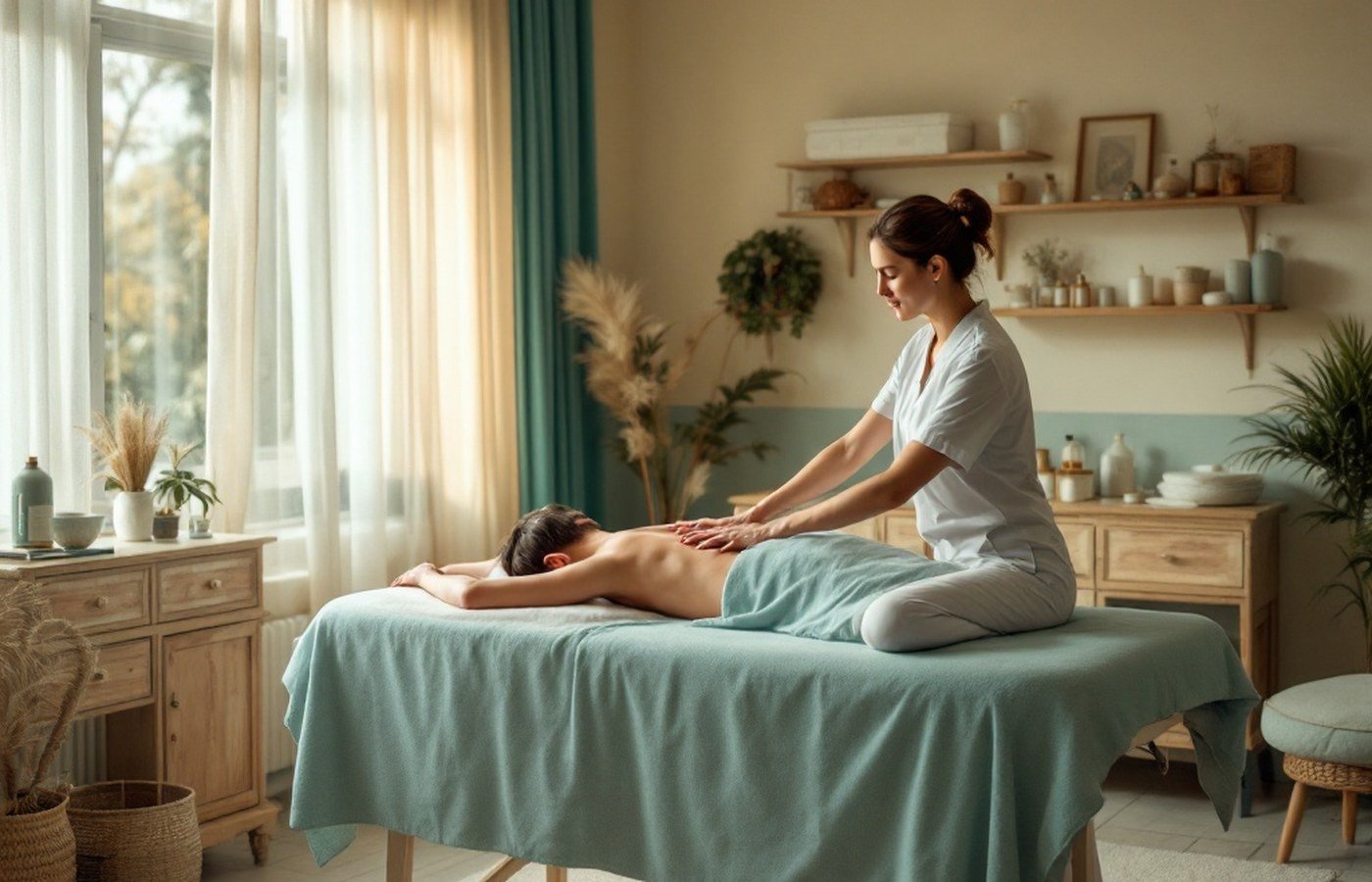 A full-body relaxation massage in progress