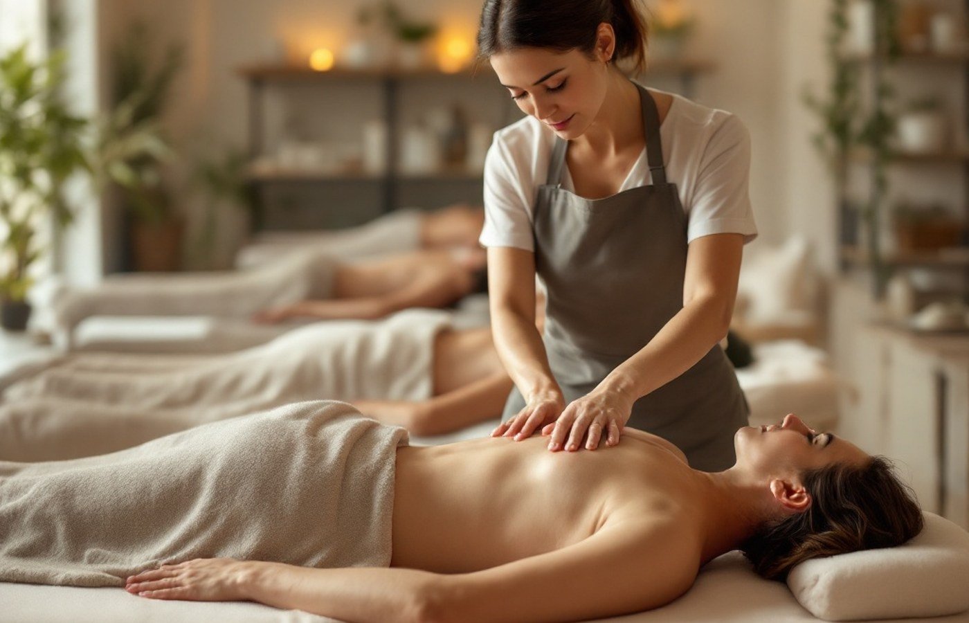 Students practicing at a massage therapy school