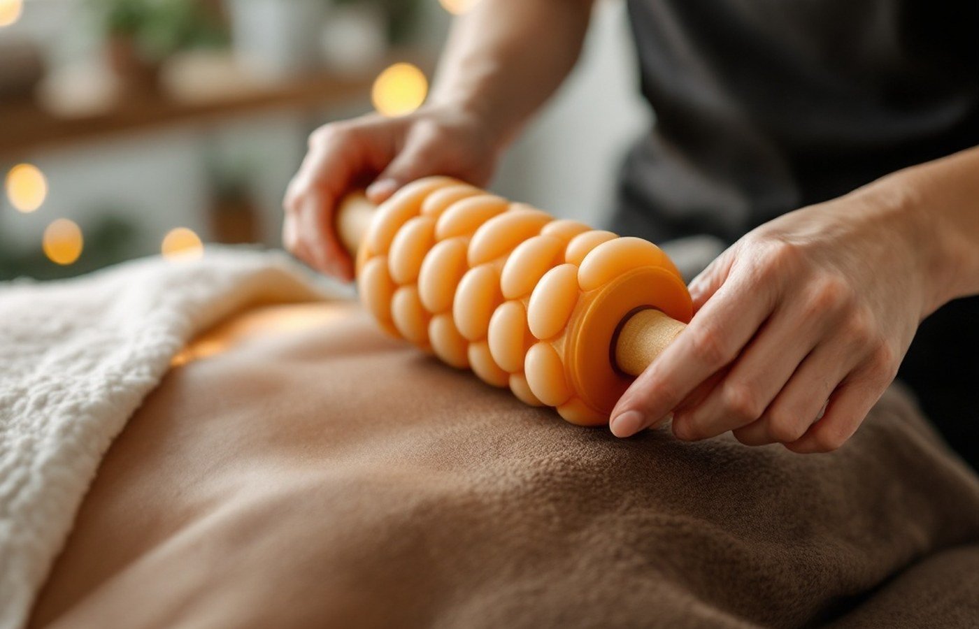 A handheld roller massager for the back