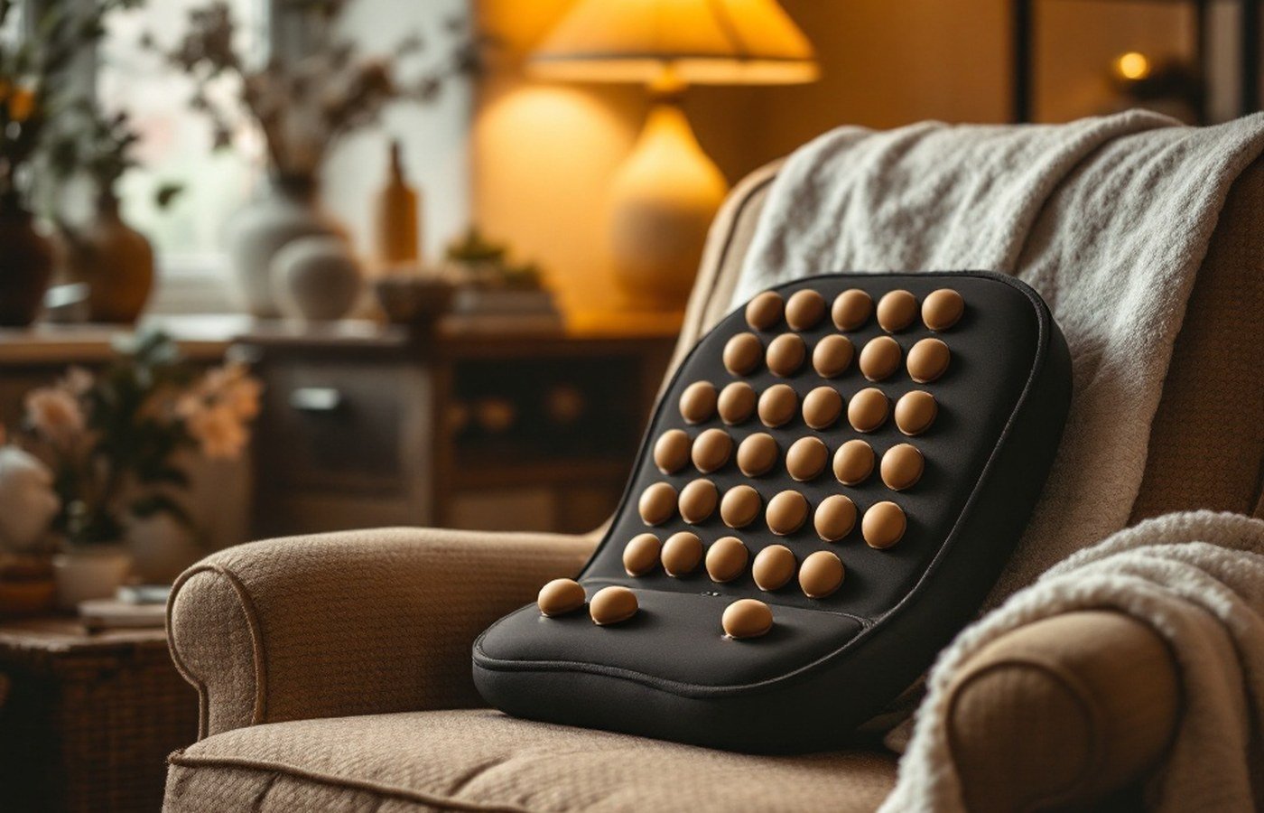 A shiatsu neck massage cushion