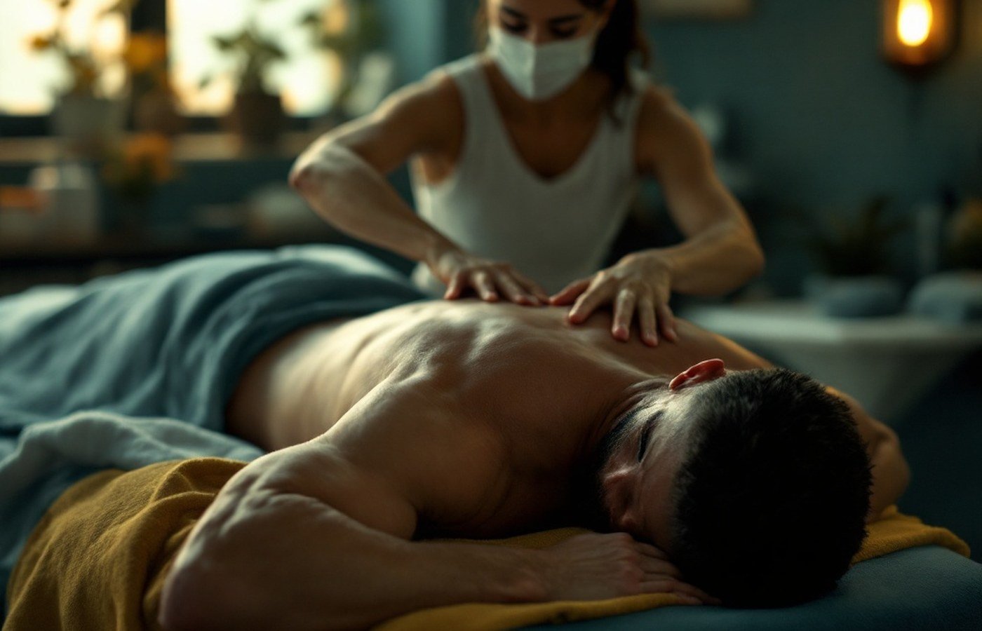 Deep tissue work on an athlete's back