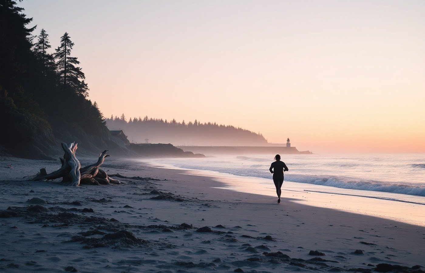 Sunrise running on the sand at Discovery Park