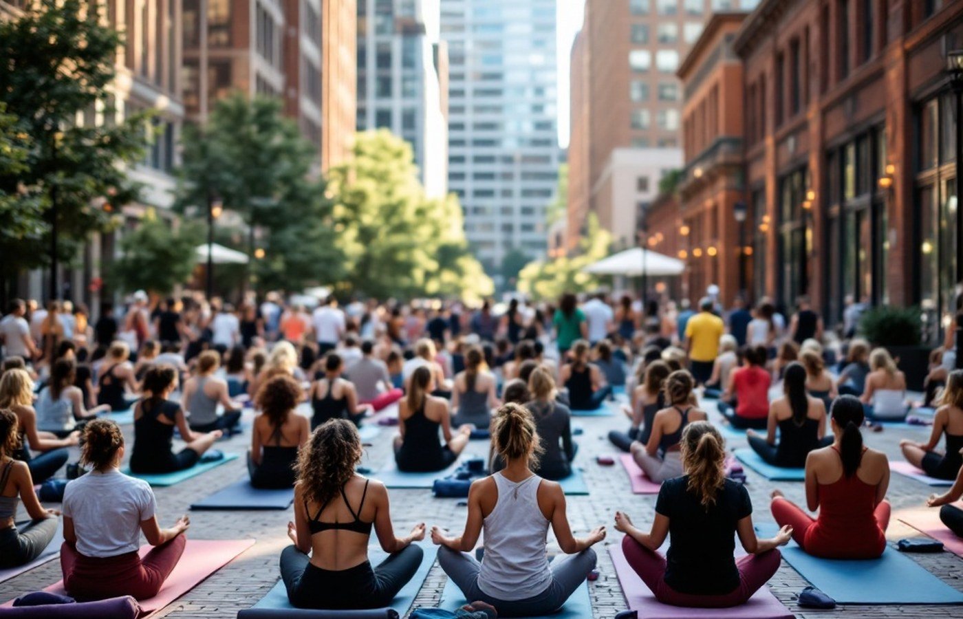 A free yoga class in Westlake Park, Downtown