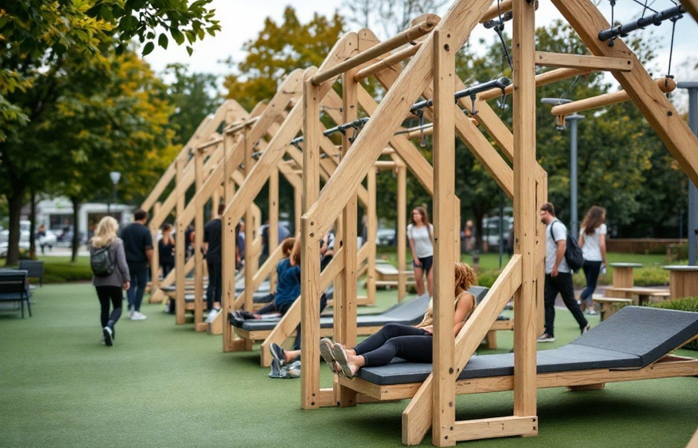 Outdoor fitness equipment at Montlake Playfield